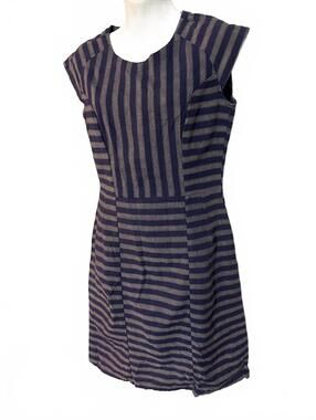 Mata Traders Navy Gray Stripe Cotton Dress S